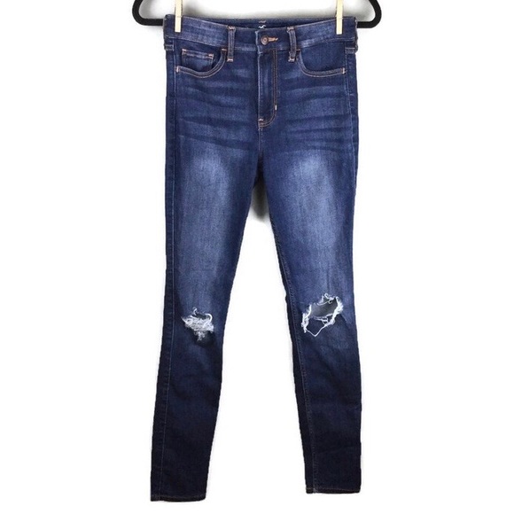Hollister High Rise Super Skinny Stretch Distressed Jeans Size 1 - Picture 1 of 10